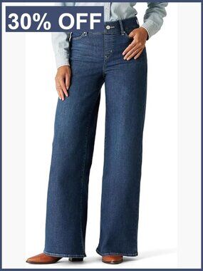 Totally Shaping Pull-on Wide-Leg Jeans Mid Rise Stretch Denim Plus Size